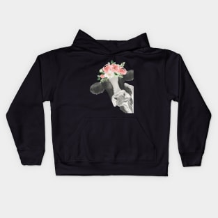 Watercolor Cow with Floral Crown Kids Hoodie